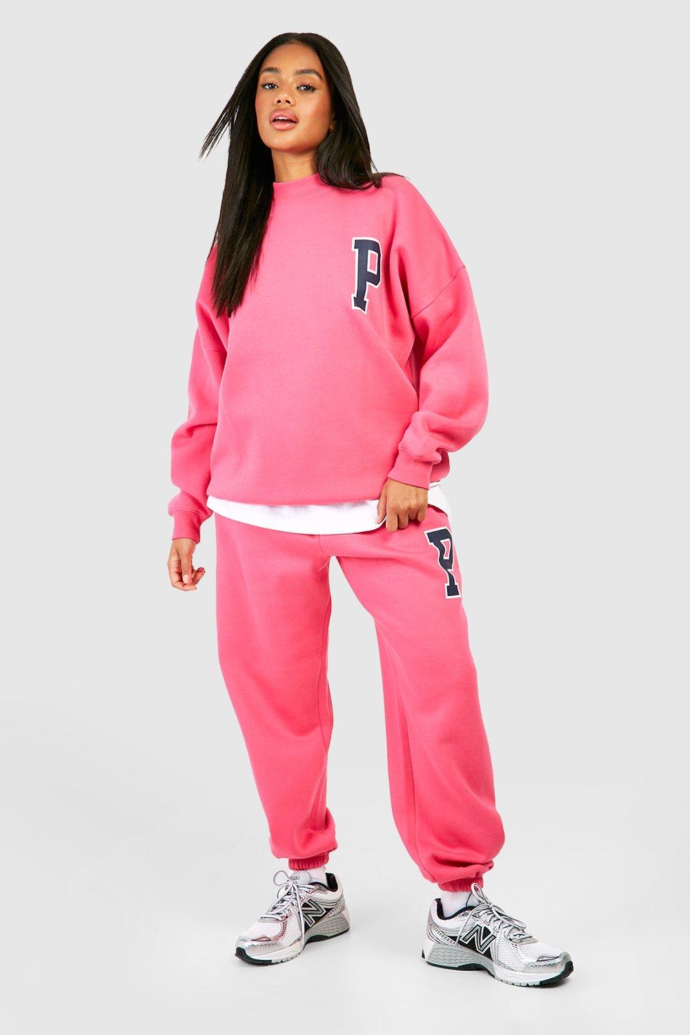 Womens Portland Slogan Embroidered Deep Neck Sweatshirt Tracksuit - Pink - L, Pink